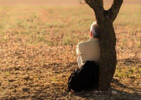 man sitting at a tree