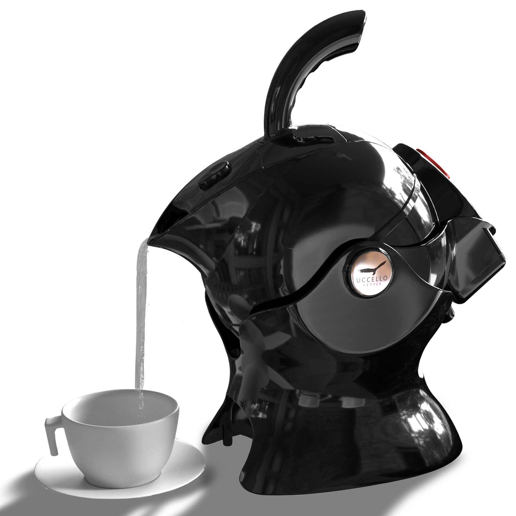 All black Uccello Kettle pouring tea