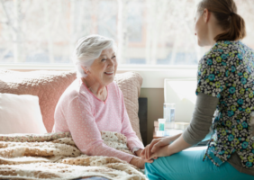 Elederly woman with her homecare provider